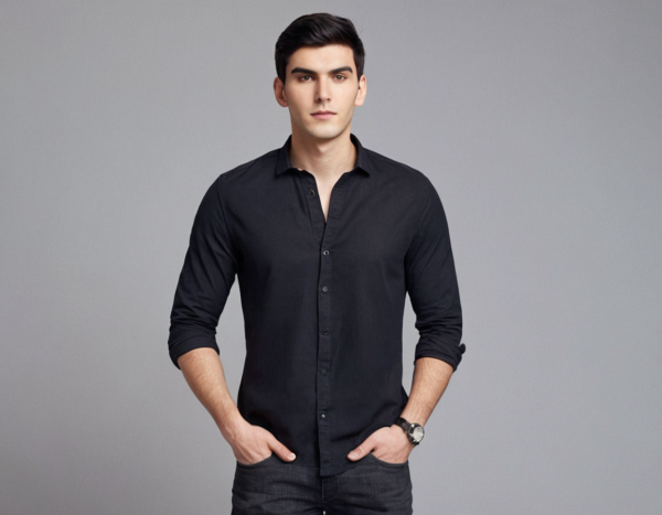 Classy Black Plain Shirt For Men - Image 2