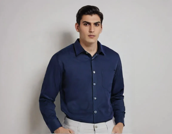 Formal Plain Shirt For Men-NAVY BLUE  Full Sleeve