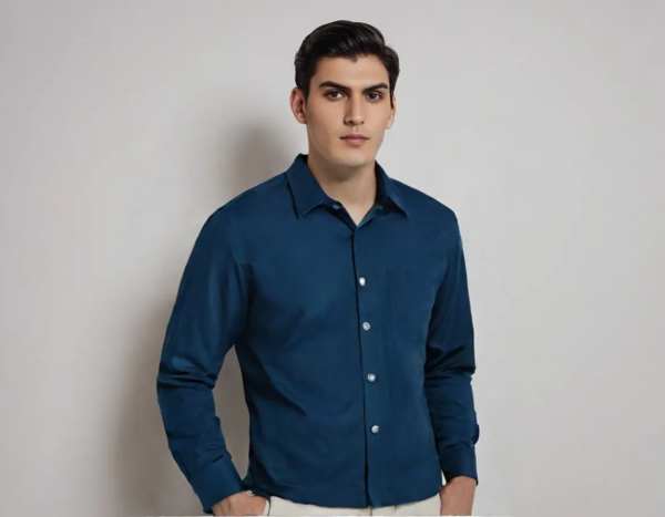 Formal Plain Shirt For Men-Peacock Full Sleeve