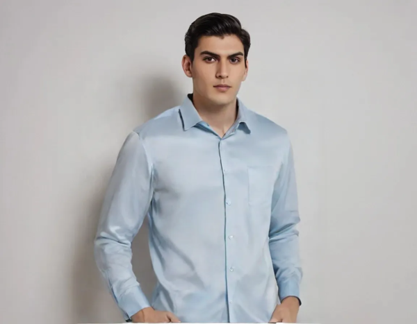 Formal Plain Shirt For Men-Sky Blue Full Sleeve